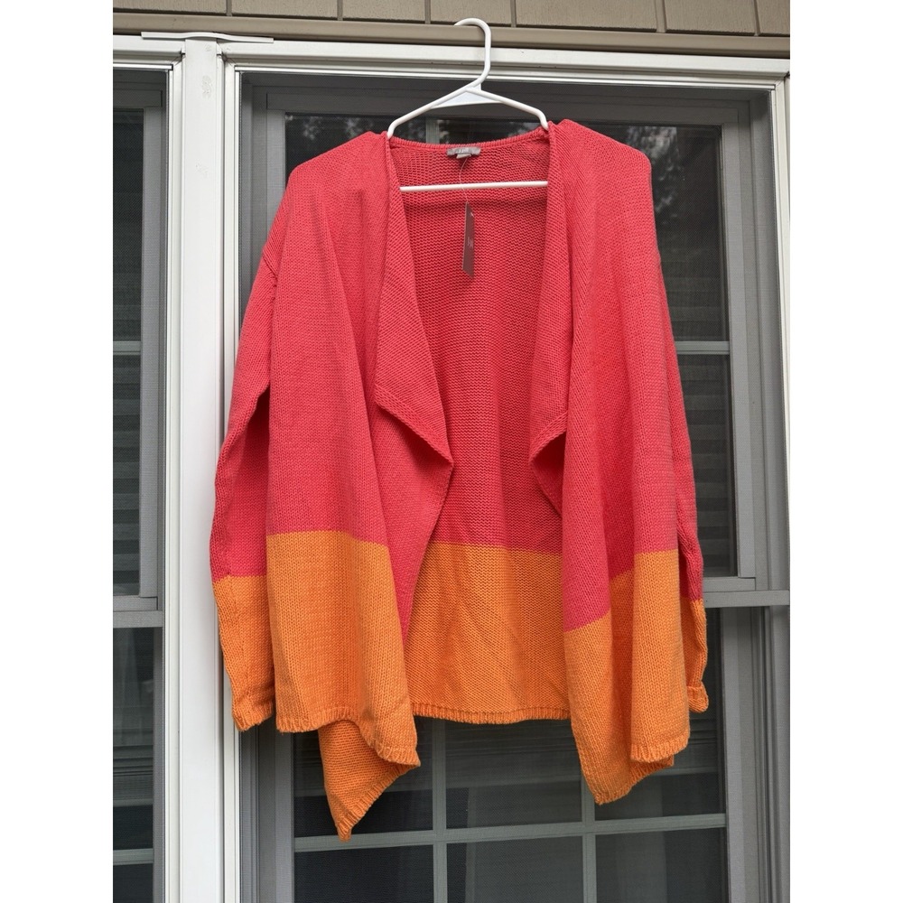 J Jill Sweater Women Orange Colorblock Knit Open Cardigan Everyday small New